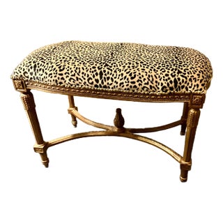 1970s Tall Faux Leopard Fur Bench For Sale