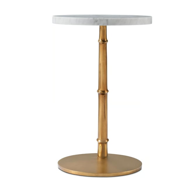 Mid-Century Modern Marble Top Accent Table in Satin Bronze For Sale - Image 3 of 4