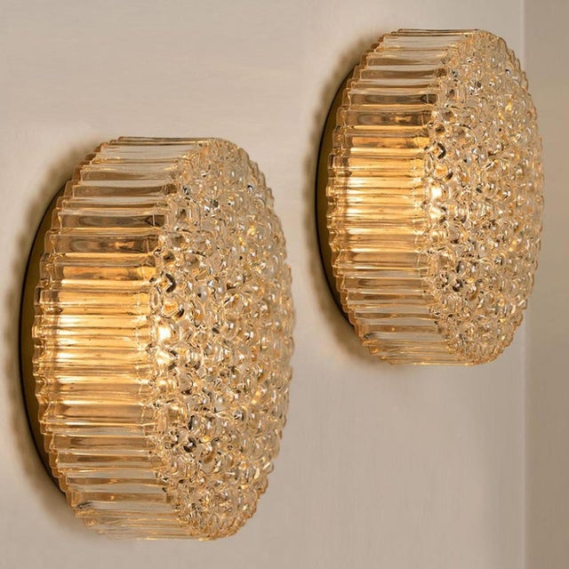 Metal Brass & Amber Glass Wall Lights / Flush Mounts attributed to Motoko Isshi for Staff, 1970, Set of 2 For Sale - Image 7 of 18