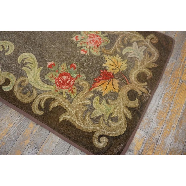 Textile Special Greige Ground Color With Lovely Floral Design Antique American Hooked Rug For Sale - Image 7 of 12