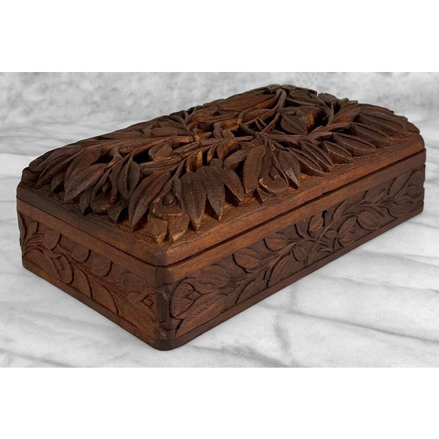 Vintage Traditional Walnut Heavily Carved Storage Box For Sale - Image 4 of 11