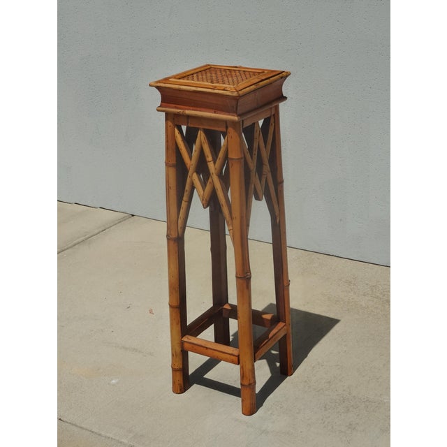 Vintage French Counry Bamboo Rattan Plant Stand ~ Side Table For Sale - Image 9 of 14