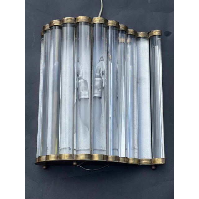 Metal Pair 1940’s Murano Glass and Brass Wall Sconces. For Sale - Image 7 of 7