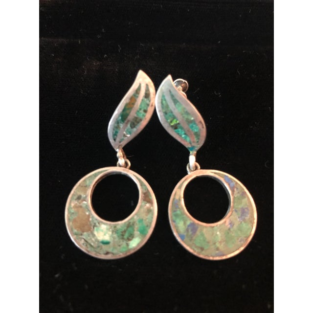 Mid-Century Modern 1950s Los Castillo Turquoise Sterling Dangle Earrings - 2 Pieces For Sale - Image 3 of 8