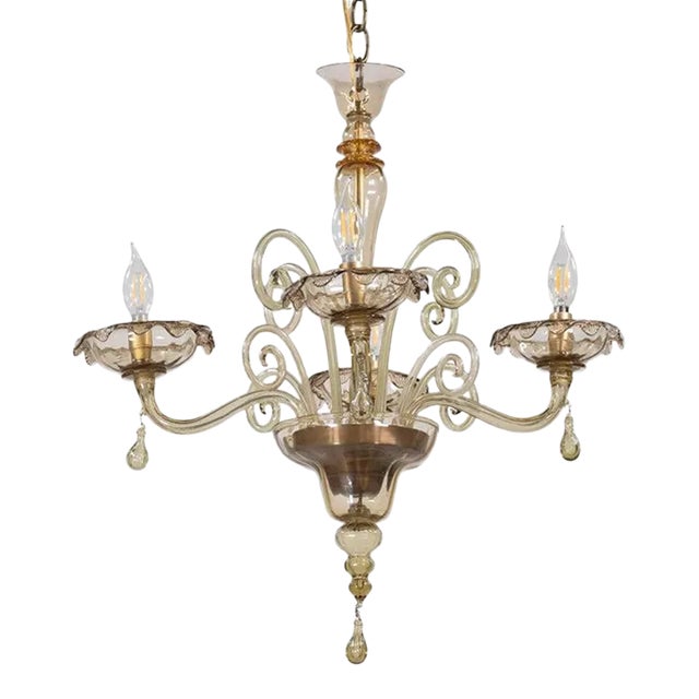 Mid Century Neo-Rococo Golden Amber Murano Chandelier For Sale