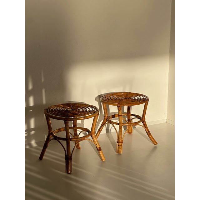 Vintage Rattan Stools, 1970s, Set of 2 For Sale - Image 4 of 10