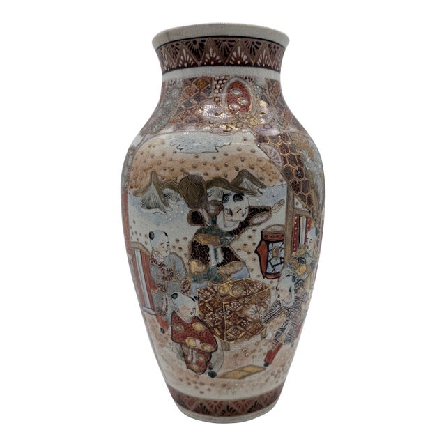 Antique Japanese Satsuma Vase With Figural Panels and Raijin Thunder God, Meiji Period, Circa 1880–1900 For Sale
