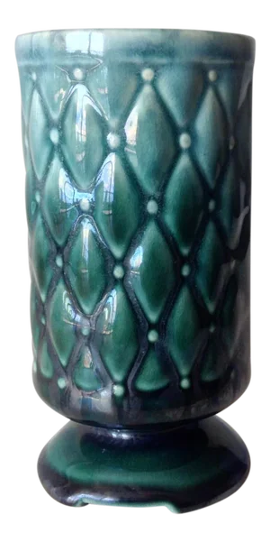 Vintage C.1950's Mid-Century Ceramic Crackle Glazed Cross Quilted Teal Vase