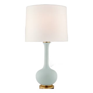 Christopher Spitzmiller by Visual Comfort Signature Coy Medium Table Lamp in Matte Sky Blue with Linen Shade For Sale