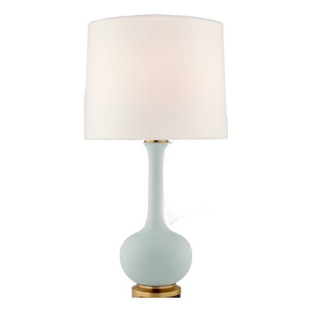 Christopher Spitzmiller by Visual Comfort Signature Coy Medium Table Lamp in Matte Sky Blue with Linen Shade For Sale