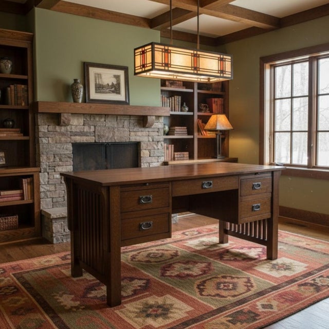 Preorder Mission Quarter Sawn Oak 5 Drawer Desk - Walnut For Sale - Image 10 of 11