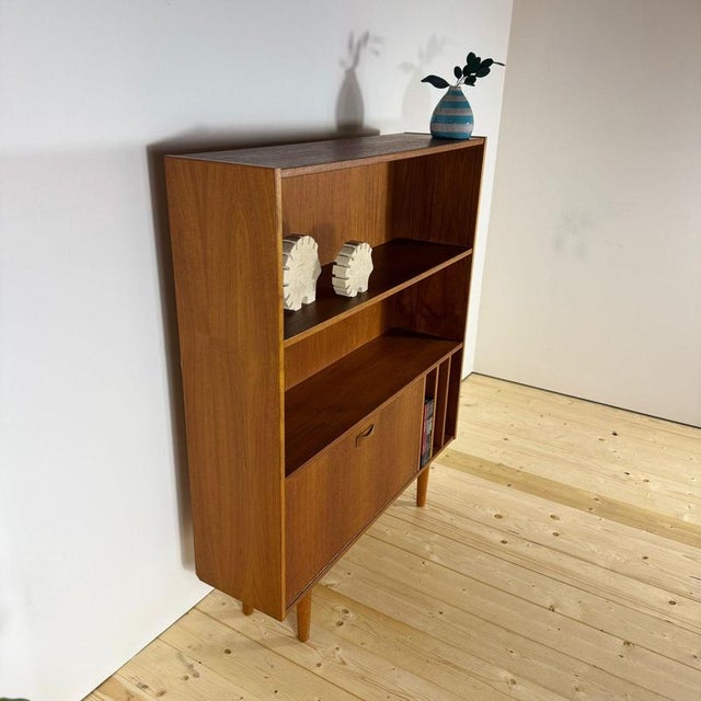 Vintage Teak Bookcase with Drop-Leaf Door, 1960s For Sale - Image 6 of 9