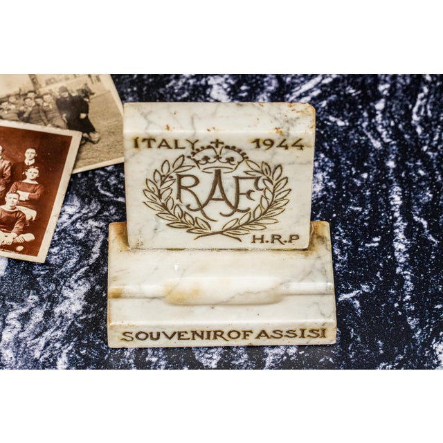 This remarkable marble pen stand is more than a handsome desk accessory. Inscribed with "Italy 1944" and the iconic RAF...