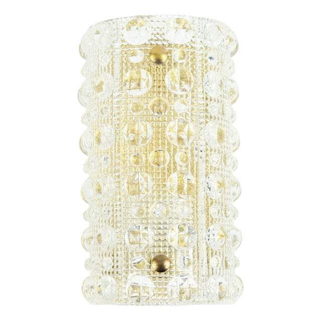 Mid-Century Modern Scandinavian Glass and Brass Wall Lamp by Carl Fagerlund for Orrefors, Sweden, 1960s For Sale