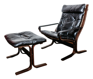 Set of Siesta Lounge Chair and Ottoman in Black Leather by Ingmar Relling for Westnofa, Norway, 1960s