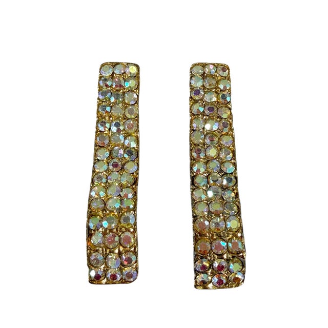 VTG 1950s-1960s Borealis Rhinestone Shoe Clips Gold Tone 2pc Set For Sale - Image 4 of 8