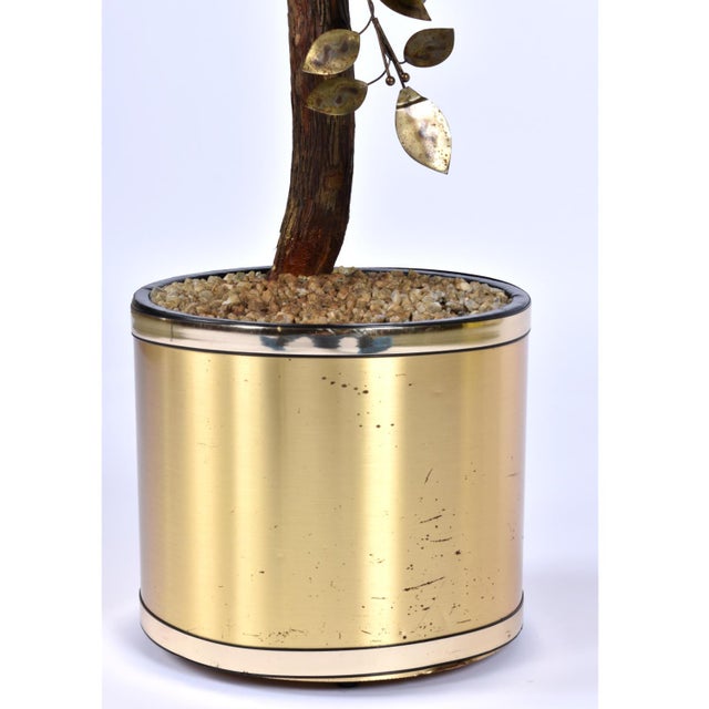 Mid-Century Modern Vintage 1970s Curtis Jere Style Gold Colored Brass Patinated Potted Tree Sculpture For Sale - Image 3 of 12