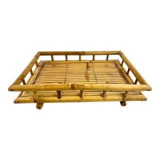 Vintage Mid Century Bamboo Large Tray For Sale
