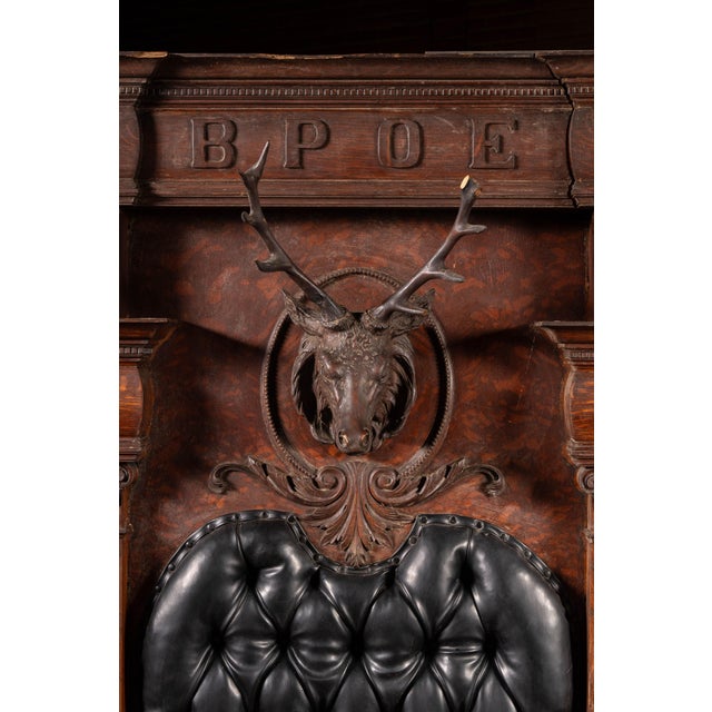 1900 - 1909 Antique b.p.o.e. Elk Lodge Tiger Oak Triple-Seat Bench For Sale - Image 5 of 15