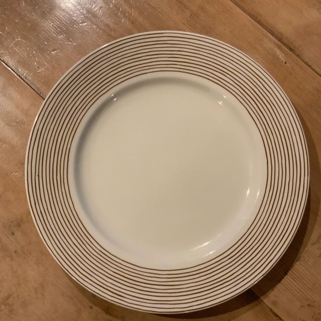 1980s Fitz and Floyd “Les Bands” Cognac Brown Stripes on Ivory Charger/Server Plate For Sale - Image 10 of 10