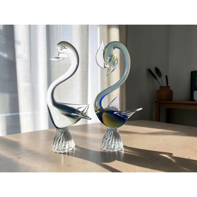 Mid-Century Modern Venetian Murano Glass Swans, 1970s, Set of 2 For Sale - Image 3 of 17