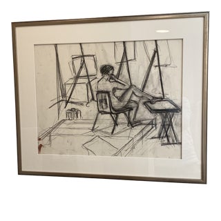Contemporary Abstract Figurative Charcoal Drawing, Framed For Sale