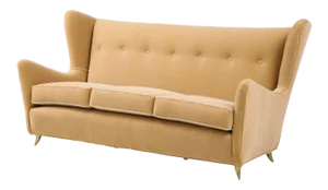 Italian Gio Ponti Style Mohair Fabric Wingback Sofa