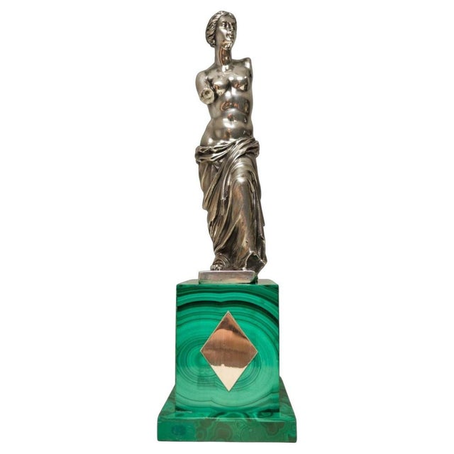 Sculpture of Venus, 20th Century, Silver on Malachite Base For Sale - Image 14 of 14