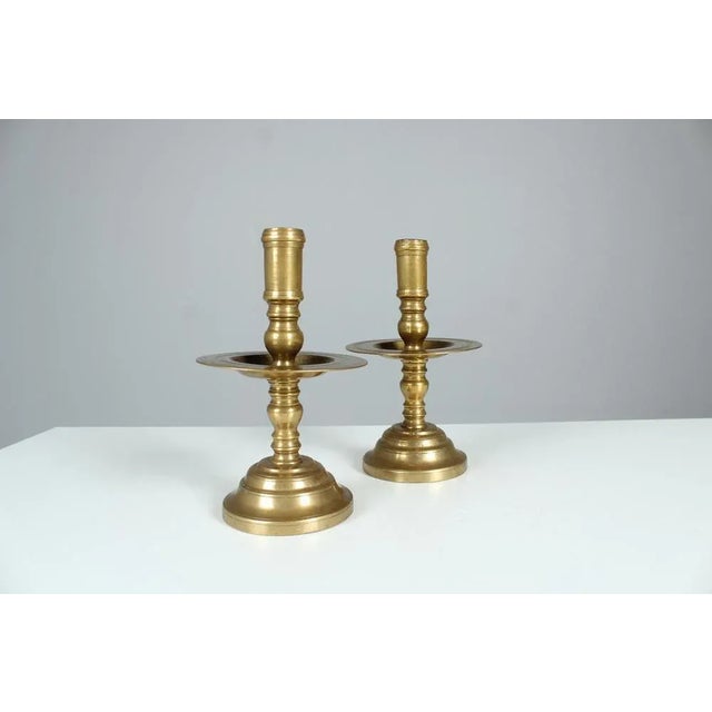 Gold Late 19th Century Brass & Gilded Candleholders, Set of 2 For Sale - Image 8 of 10