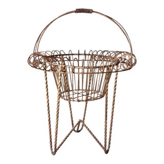 Circa 1980 Nicely-Sized Victorian-Style Steel Wirework Planter Basket & Forged Steel Stand – 2 Pieces For Sale
