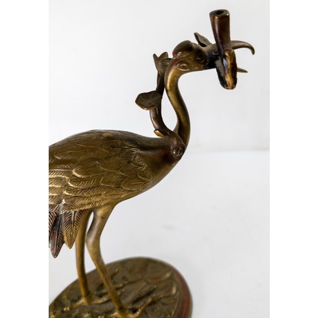 Brass 19th Century American Chinoiserie Brass Standing Crane Incense Holder for Mantle For Sale - Image 8 of 14