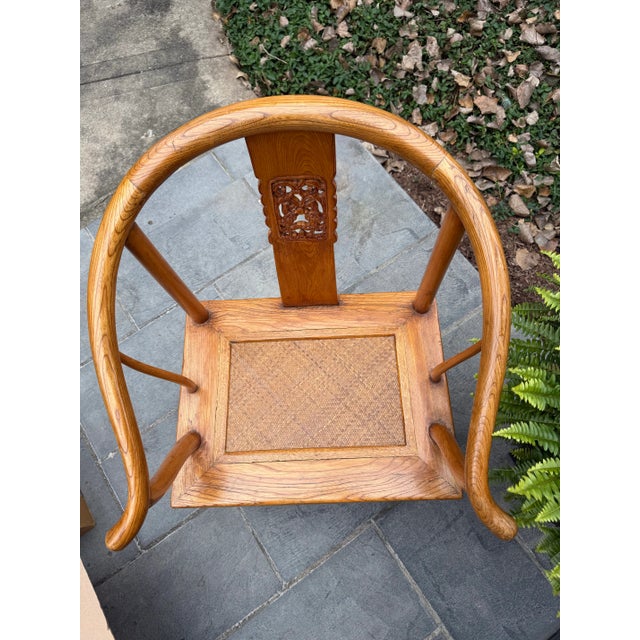 Vintage Chinese Ming Style Horseshoe Chair With Woven Seat For Sale - Image 4 of 14