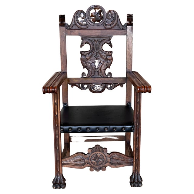 19th Century French Carved Walnut Turned Wood Armchair with Claw Feet For Sale In Miami - Image 6 of 18