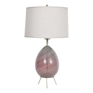 Dino Martens for Aureliano Toso Cranberry Swirl "Egg" Table Lamp on Tripod Base For Sale