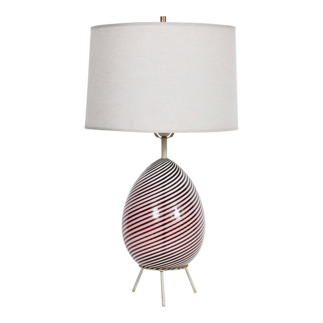 Dino Martens for Aureliano Toso Cranberry Swirl "Egg" Table Lamp on Tripod Base For Sale