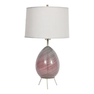 Dino Martens for Aureliano Toso Cranberry Swirl "Egg" Table Lamp on Tripod Base