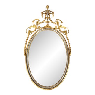 Share Vintage Italian 20th C Carved Wood Parcel Gilt & Silver Oval Wall Mirror For Sale