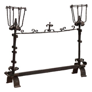 Antique Wrought Iron Fireplace Andiron, Italy, 19th-20th Century For Sale