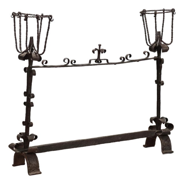 Antique Wrought Iron Fireplace Andiron, Italy, 19th-20th Century For Sale