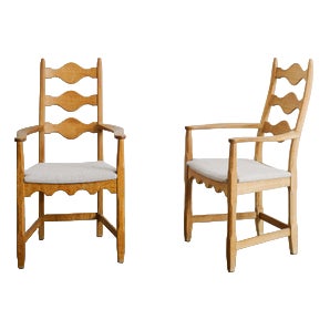 Sculptural Wooden Razorblade Dining Armchairs in Oak by Henning Kjaernulf, 1960s, Set of 2 For Sale