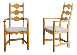 Sculptural Wooden Razorblade Dining Armchairs in Oak by Henning Kjaernulf, 1960s, Set of 2