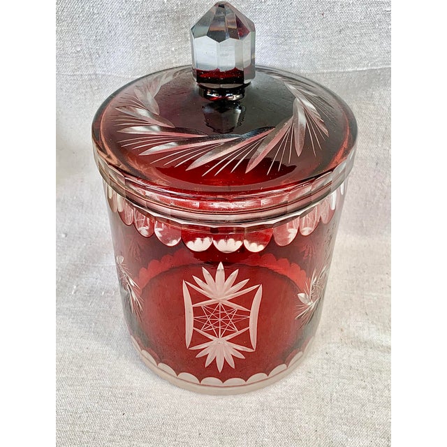 Vintage Red Bohemian Cut Glass Lidded Biscuit Jar For Sale - Image 13 of 13