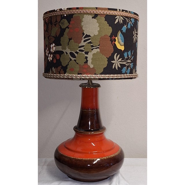 Brown Vintage German Table Lamp with Orange-Brown Ceramic Base and Fabric Shade, 1970s For Sale - Image 8 of 8