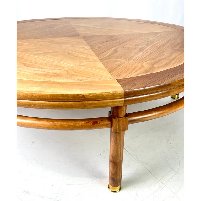 Mid-Century Modern "Medallion Limited" Four-Pie Wood Coffee Table With Brass Ferrules For Sale - Image 6 of 13