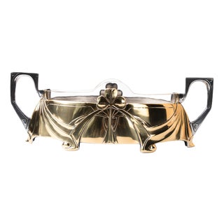Jugendstil Centerpiece in Alpaca and Brass with Glass, 1908 For Sale