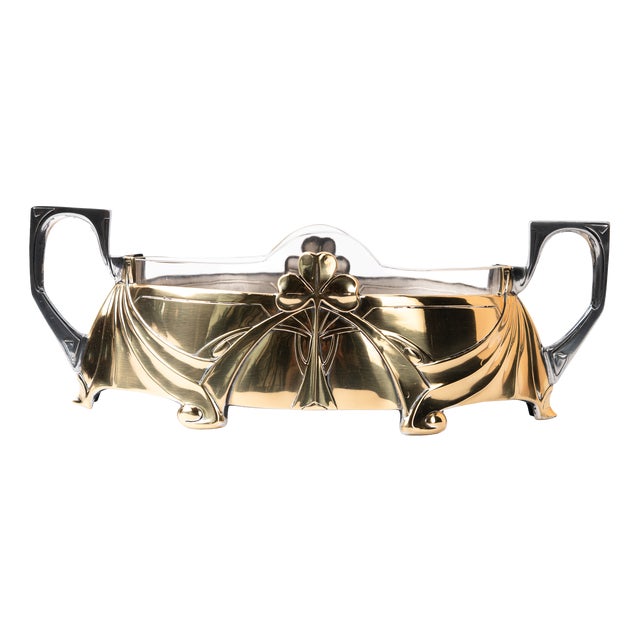 Jugendstil Centerpiece in Alpaca and Brass with Glass, 1908 For Sale