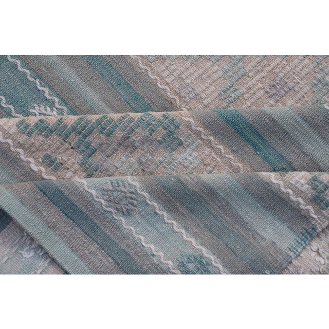 Turkish Flat-Weave Kilim in Soft Colors With Stripes and Embroideries For Sale - Image 11 of 12