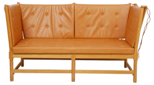 Spoke-Back Sofa in Cognac Aniline Leather by Børge Mogensen, 1980s