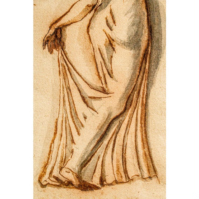 Mixed Medium Antique Framed Neoclassical Drawing Gouache Watercolor Classical Male Female Figures Art Grand Tour Style For Sale - Image 11 of 16