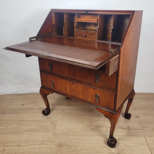 1930s Vintage Secretaire in Teak and Leather, 1930s For Sale - Image 5 of 18